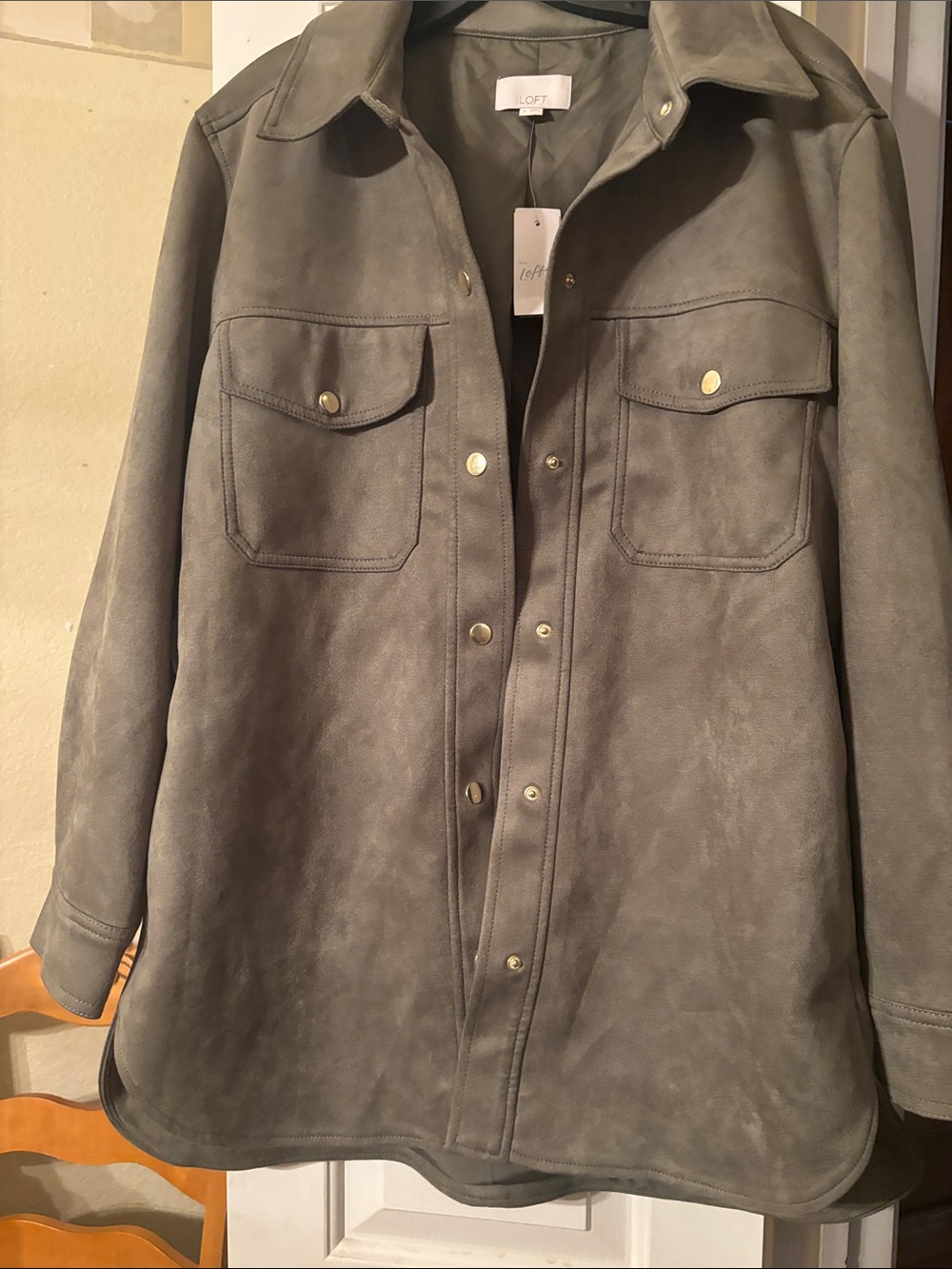 LOFT Olive Gray Shacket  with Snap Front